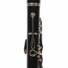Rear view of the upper joint on used Bundy Resonite Bb clarinet highlighting the register key and rear thumb rest. card