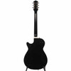 Full rear view of Gretsch George Harrison Duo Jet showing glossy black back, neck, headstock, and rear access covers. card