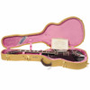 Gretsch George Harrison Duo Jet displayed inside tan hardshell case with pink plush interior and included documentation. card