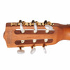 Rear close-up of the La Patrie Etude slotted headstock showing the gold tuning machines and serial number. card