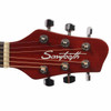 Close-up of the Sawtooth headstock with chrome tuning machines and brand logo.