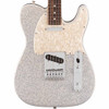 Close-up of the Fender 75th Anniversary Player II Sparkle Telecaster control plate with selector switch, chrome hardware, and volume and tone knobs. card