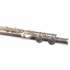 Close-up of the Yamaha YFL-222 flute footjoint showing the silver-plated keywork and finish. card