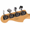 Rear close-up of the Fender Precision Bass headstock showing four open-gear tuning machines and serial number. card