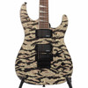 Front view of Jackson X Series Soloist SLX DX electric guitar in camouflage finish with dual humbucker pickups, Floyd Rose-style tremolo, and black hardware. card