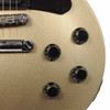 Close-up of the control knobs on a used 2023 Gibson Les Paul Modern electric guitar in Light Gold Mist. card
