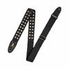 Levy's 2-inch black cotton guitar strap with antique brass eyelets and genuine leather ends. card