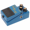 Low-angle view of the Boss BD-2 Blues Driver pedal highlighting the footswitch, control knobs, and side-mounted input jack. card