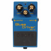 Boss BD-2 Blues Driver overdrive effects pedal front view showing Level, Tone, and Gain controls with blue enclosure. card