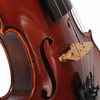 Close-up of the violin top showing the bridge, f-hole, and minor cosmetic wear near the upper bout. card