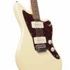 Angled front view of Squier Paranormal Jazzmaster XII 12-string electric guitar in Olympic White highlighting offset body, pickups, and bridge. card