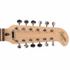 Front view of the Squier Paranormal Jazzmaster XII headstock showing the 12 inline tuning machines and Squier logo. card