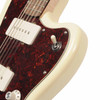 Close-up of the upper body showing the neck pickup, tortoiseshell pickguard, and three-way pickup selector switch on a Squier Jazzmaster XII. card