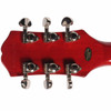 Rear close-up of the Epiphone SG headstock showing the transparent cherry finish, six Grover tuning machines, and Hand-Crafted in China label. card