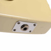 Close-up of the output jack with scratches and wear around the body edge. card