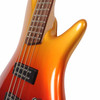 Close-up of the upper body and horn of the Ibanez Soundgear SR300E bass guitar with metallic burst finish. card