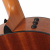 Close-up of Taylor 117e neck heel and upper side showing natural wood finish and three onboard electronics controls. card