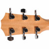 Rear view of Taylor 117e headstock showing natural wood finish and six chrome tuning machines. card