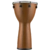 Front view of a Meinl woodgrain-finish djembe with synthetic drumhead and black tuning hardware. card