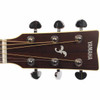 Close-up of the Yamaha FS830 headstock front with Yamaha logo, tuning machines, and strings. card