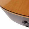 Close-up of finish wear on the lower bout of the spruce top near the binding. card