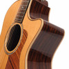 Close-up of the Taylor 814ce body highlighting the rosewood side, abalone rosette, and spruce top. card