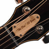 Close-up of the commemorative "The Den" 35 Years truss rod cover on the Taylor headstock. card