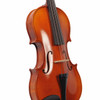 Angled front close-up of the Etude 2008 4/4 violin highlighting the spruce top, f-holes, bridge, and ebony fingerboard. card