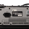 Close-up of the rear identification plate showing the Boss Katana KTN210B model information, serial number, and AC power input. card