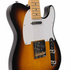 Angled front view of used 2024 Suhr Classic T highlighting the swamp ash body, 2-Tone Tobacco Burst finish, maple fretboard, and Wilkinson bridge. card