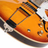 Close-up of the trapeze tailpiece and bridge on used 2023 Epiphone USA Casino in Royal Tan Gloss. card