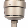 Close-up of Neumann TLM 49 condenser microphone body labeled TLM49 and P48, with light surface wear on the champagne finish. card