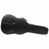 Black molded Martin guitar case with handle, metal latches, and embossed logo. card