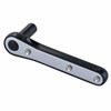 Reverse angled view of Ludwig ratchet drum key showing the silver faceplate, black housing, socket, and ratchet mechanism. card