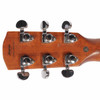 Rear headstock view showing Alvarez Hand Crafted marking, chrome tuning machines, and QC sticker. card