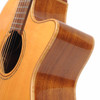 Close angled view of Alvarez AG70WCEAR cutaway showing natural top, wood binding, and glossy wood side. card