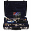 Open Selmer oboe case containing the disassembled 1492B oboe, bell, reeds, swab, and accessories. card