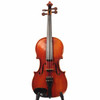 Full front view of reddish-brown violin with black fingerboard, chinrest, and fine tuners. card