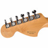 Rear headstock view showing six chrome tuning machines, maple grain, Made in Mexico marking, and serial number MX16725186. card