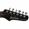 Close-up of black Ibanez Roadstar II Series headstock with six inline tuners and visible edge wear. card