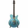 Full front view of Eastman Romeo LA semi-hollow electric guitar in metallic Celestine Blue. card