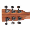Rear view of Martin LX1 headstock showing wood grain and six chrome Martin tuning machines. card