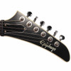 Front close-up of the bound Epiphone headstock with six chrome tuning machines. card