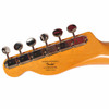 Rear of Squier headstock showing vintage-style tuning machines, serial number CYKE25001785, and Crafted in China marking. card