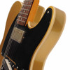 Close-up of upper body showing gold finish, cream binding, black pickguard, neck pickup, and fingerboard. card