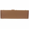 Closed brown Fender-style hardshell bass case with stitched trim and carrying handle. card