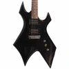 Front close-up of black B.C. Rich Bronze Series electric guitar body with dual humbuckers, chrome bridge, and contr card