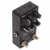 Angled view of Neunaber Neuron pedal showing control knobs, footswitches, side jack, MIDI ports, and power input. card