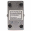 Bottom view of Freeze pedal showing four rubber feet, screws, compliance label, and light surface wear. card