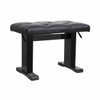 On-Stage height-adjustable piano bench with black tufted padded seat and black frame shown at a lower height. card